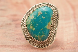 Genuine Turquoise Mountain Mine Sterling Silver Navajo Ring